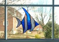 Angel Fish Stained Glass Suncatcher, Iridescent Blue