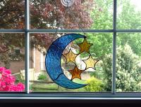 Moon and Stars Stained Glass Suncatcher, Cathedral Glass, Celestial Decor