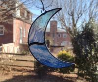 Crescent Moon Stained Glass Suncatcher--Blue Moon