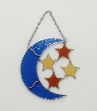 Moon and Stars Stained Glass Suncatcher, Cathedral Glass, Celestial Decor