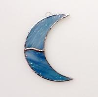 Crescent Moon Stained Glass Suncatcher--Blue Moon