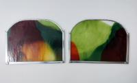 Stained Glass Arched Panels, Set of Two, Mountain Scene