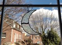Crescent Moon Stained Glass Suncatcher--Starburst Clear Iridescent