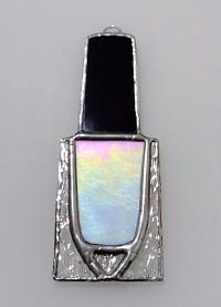 Nail Polish Bottle Stained Glass Suncatcher / Christmas Tree Ornament, White Rainbow Iridescent, Custom Colors Available