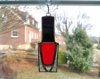 Nail Polish Bottle Stained Glass Suncatcher / Christmas Tree Ornament, Red Opalescent, Custom Colors Available