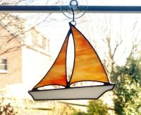 Stained Glass Sailboat Suncatcher, Orange Swirl, Custom Colors Available