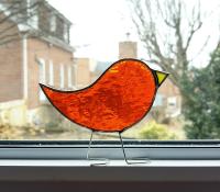 Stained Glass Standing Bird, Orange Cathedral Glass