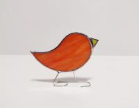 Stained Glass Standing Bird, Orange Swirled Opalescent Glass