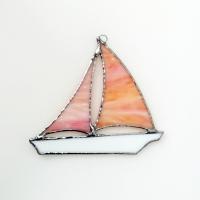 Stained Glass Sailboat Suncatcher, Orange Swirl, Custom Colors Available