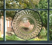 Vintage Glass Plate Window Hanging, Pale Pink