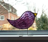 Stained Glass Standing Bird, Purple Cathedral Glass