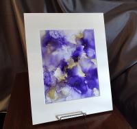 Alcohol Ink Painting, 8 x 10 Matted to 11 x 14, Purple and Gold Abstract