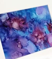 Alcohol Ink Painting, 5 x 7 Matted to 8 x 10, Blue Purple and Pink Abstract Art