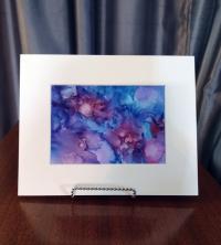 Alcohol Ink Painting, 5 x 7 Matted to 8 x 10, Blue Purple and Pink Abstract Art