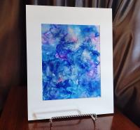 Alcohol Ink Painting, 8 x 10 Matted to 11 x 14, Blue Purple and Pink Fluid Art Abstract