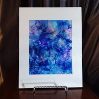Alcohol Ink Painting, 8 x 10 Matted to 11 x 14, Blue Purple and Pink Fluid Art Abstract