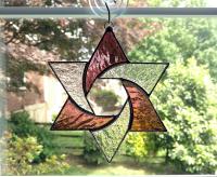 Stained Glass Star of David Suncatcher, Pink and Clear