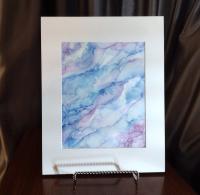 Alcohol Ink Painting, 8 x 10 Matted to 11 x 14, Blue and Pink Pastel Fluid Art Abstract