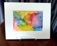 Alcohol Ink Painting, 5 x 7 Matted to 8 x 10, Rainbow Abstract Art