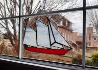 Stained Glass Schooner Sailboat Suncatcher, Custom Colors Available