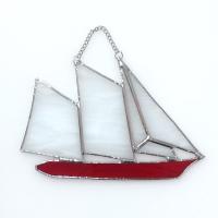 Stained Glass Schooner Sailboat Suncatcher, Custom Colors Available