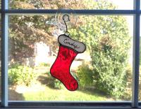 Stained Glass Christmas Stocking Ornament with Personalization Option