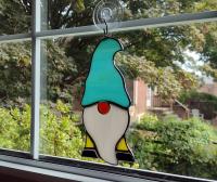 Stained Glass Gnome / Elf Suncatcher - Aqua Blue