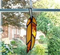 Stained Glass Feather Suncatcher, Amber and Tan