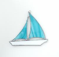 Stained Glass Sailboat Suncatcher, Aqua Blue Swirled, Custom Colors Available
