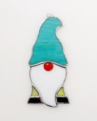Stained Glass Gnome / Elf Suncatcher - Aqua Blue
