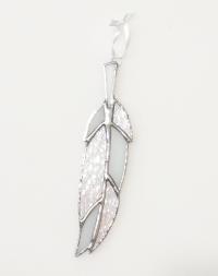 Stained Glass Feather Suncatcher, Iridescent Clear and White