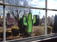 Stained Glass Cactus Suncatcher, Green White Wispy, Custom Colors Available