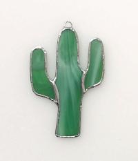 Stained Glass Cactus Suncatcher, Green White Wispy, Custom Colors Available