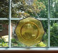 Vintage Amber Crackle Plate Window Hanging