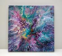 Rainbow Galaxy Abstract Original Acrylic Pour Painting, 12" x 12", Fluid Art Painting