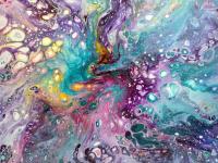 Rainbow Galaxy Abstract Original Acrylic Pour Painting, 12" x 12", Fluid Art Painting