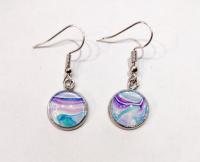 Painted Earrings, Pink, Blue and White Pastel Swirls
