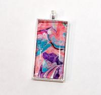 Painted Pendant, Pink, Turquoise, and Purple Floral Abstract