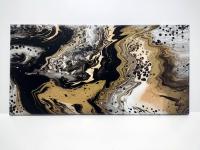 Black, Gold, and White Abstract Original Acrylic Pour Painting, 12" x 24",  Fluid Art Painting,  **LOCAL PICKUP ONLY--DOES NOT SHIP**