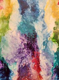 Rainbow II Abstract Original Acrylic Pour Painting, 12" x 24",  Fluid Art Painting,  **LOCAL PICKUP ONLY--DOES NOT SHIP**