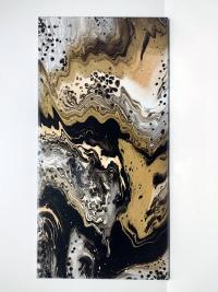 Black, Gold, and White Abstract Original Acrylic Pour Painting, 12" x 24",  Fluid Art Painting,  **LOCAL PICKUP ONLY--DOES NOT SHIP**