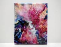 Color Burst Abstract in Pinks and Blues, Original Acrylic Painting, 8" x 10"