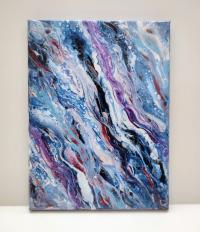 Blue and Purple Waves Abstract Original Acrylic Pour Painting, 9" x 12", Fluid Art Painting