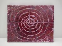 Maroon and White Spiderweb Original Acrylic Pour Painting, 8" x 10", Fluid Art Painting