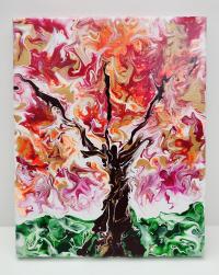 Fall Foliage Tree Original Acrylic Painting, 8" x 10"