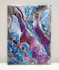 Purple and Blue Abstract Original Acrylic Pour Painting, 9" x 12", Fluid Art Painting