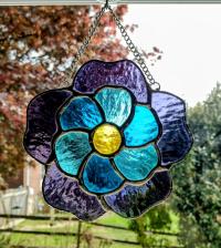 Stained Glass Blue and Purple Flower Suncatcher