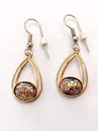 Vintage Gold Foiled Glass Teardrop Dangle Earrings