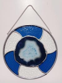 Round Stained Glass Panel with Blue Agate Geode