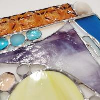 Beach Ocean Sailing Scene Abstract Stained Glass Mixed Media Panel Suncatcher